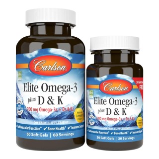 Жирні кислоти Carlson Labs Elite Omega-3 plus D3 & K2, 60+30 капсул