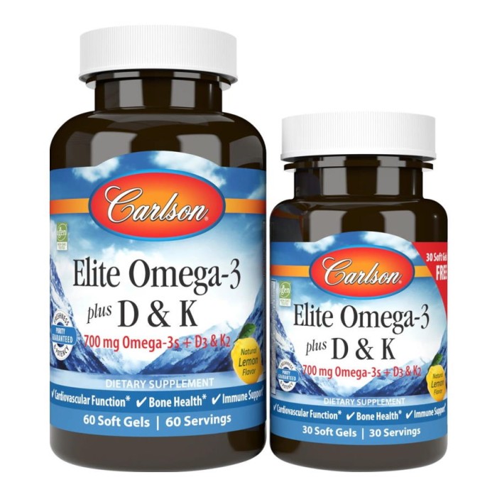 Жирні кислоти Carlson Labs Elite Omega-3 plus D3 & K2, 60+30 капсул