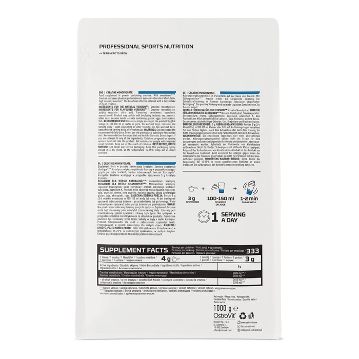 Креатин OstroVit Creatine Monohydrate, 1 кг Без смаку