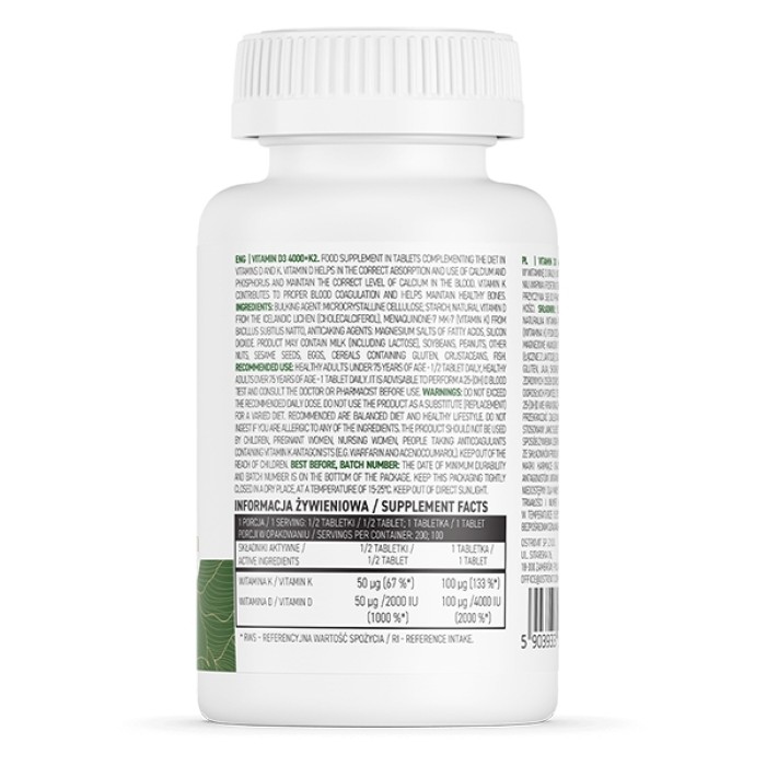 Вітаміни та мінерали OstroVit Vege Vitamin D3 4000 +K2, 100 таблеток