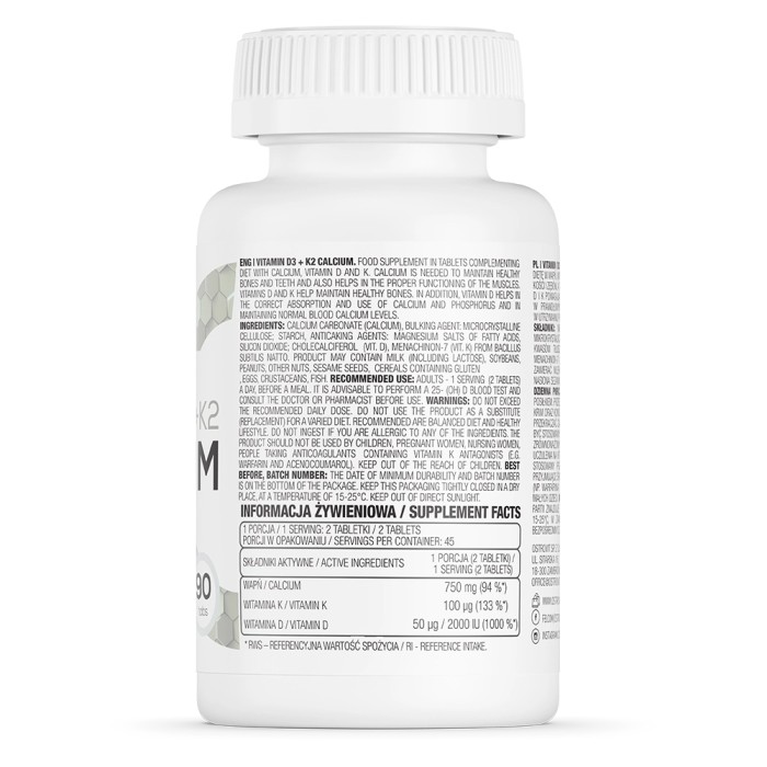 Вітаміни та мінерали OstroVit Vitamin D3+K2 Calcium, 90 таблеток
