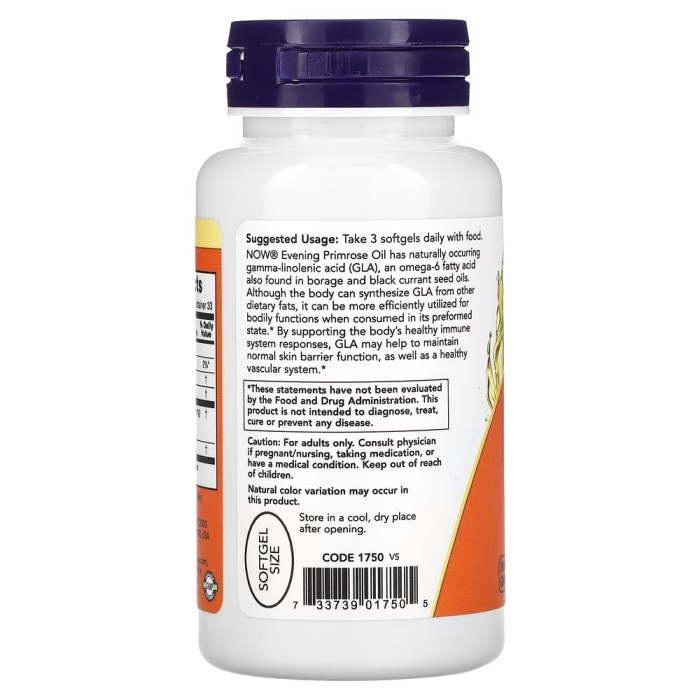 Жирні кислоти NOW Evening Primrose Oil 500 mg, 100 капсул