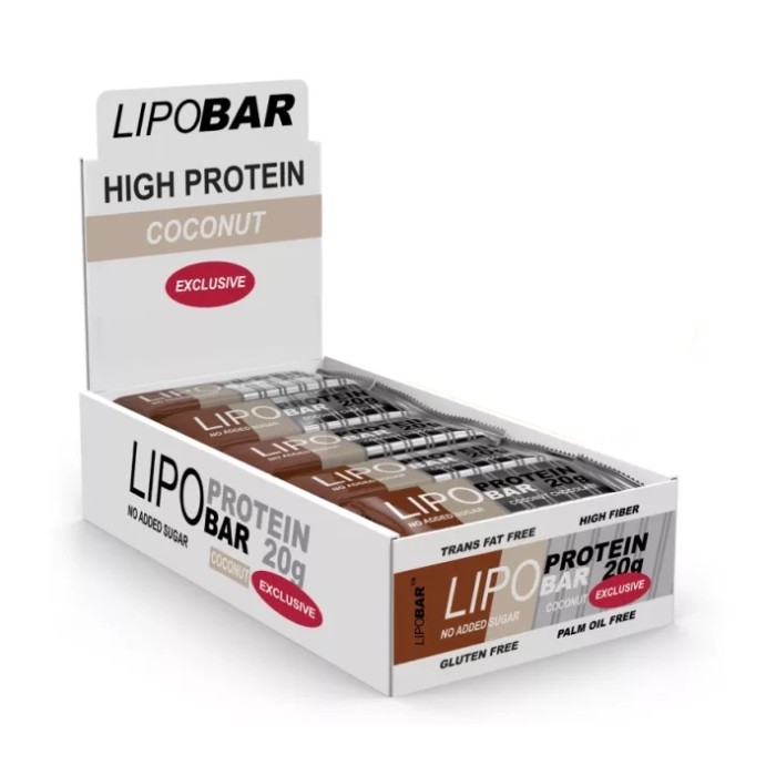 Батончик Lipobar Protein Bar БЛОК, 20*50 грам Кокос