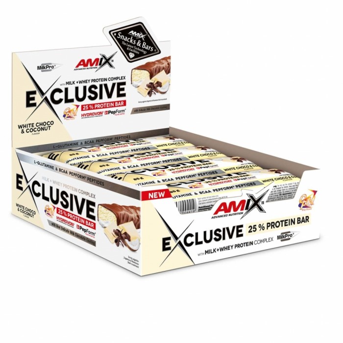 Батончик Amix Nutrition Exclusive Protein Bar, 12*85 грам Білий шоколад-кокос