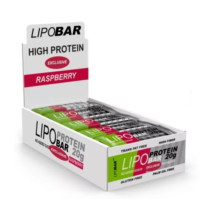 Батончик Lipobar Protein Bar БЛОК, 20*50 грам Малина