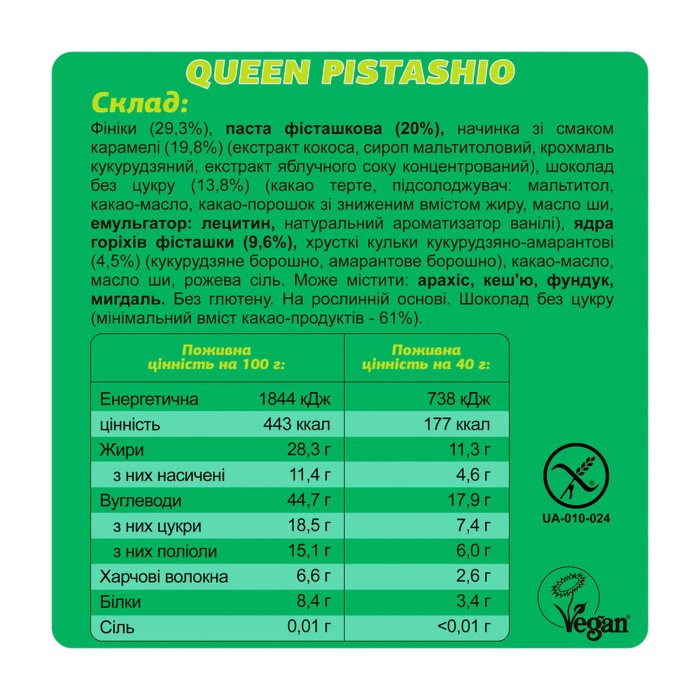 Протеїновий батончик Fizi Guilty Pleasure - 10x45 г Queen Pistachio