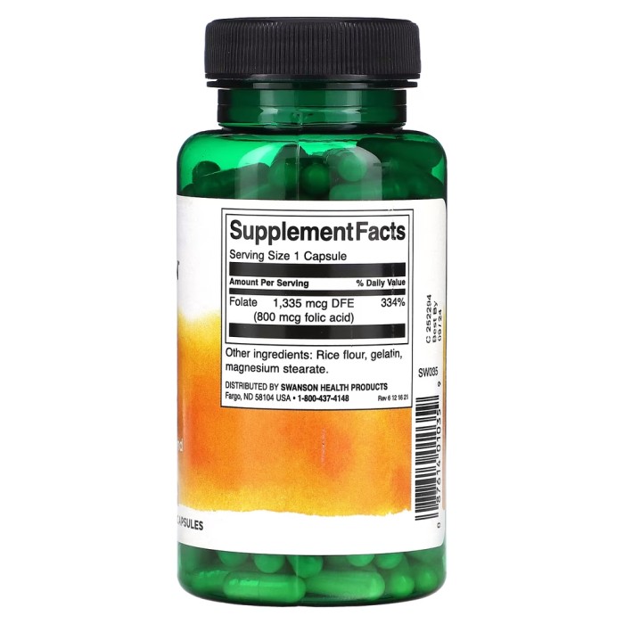 Вітаміни та мінерали Swanson Folic Acid 800 mcg, 250 капсул