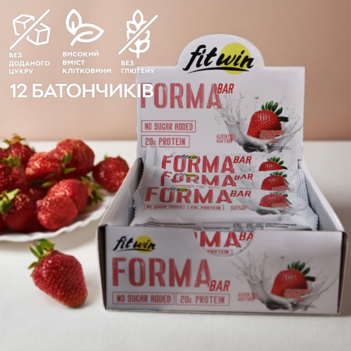 Батончик FitWin Forma Bar 33%, 12x60 грам Полуничний йогурт
