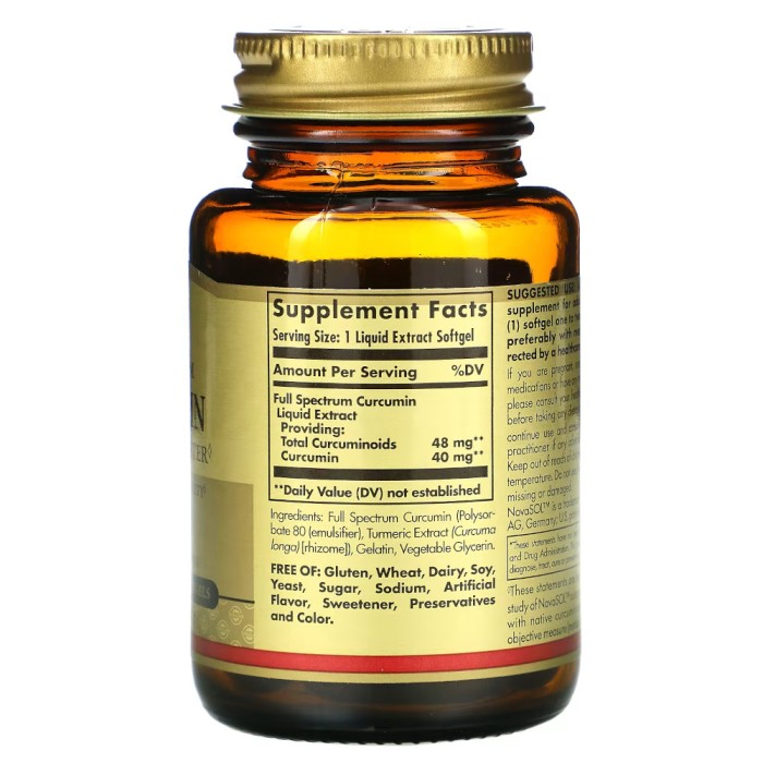 Натуральна добавка Solgar Full Spectrum Curcumin, 30 капсул