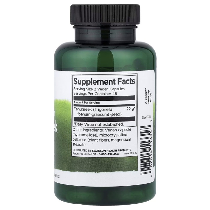 Натуральна добавка Swanson Fenugreek Seed 610 mg, 90 капсул