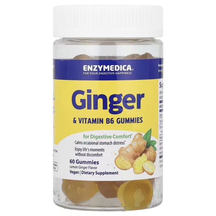 Натуральна добавка Enzymedica Ginger & Vitamin B6, 60 желейок Імбир-лимон