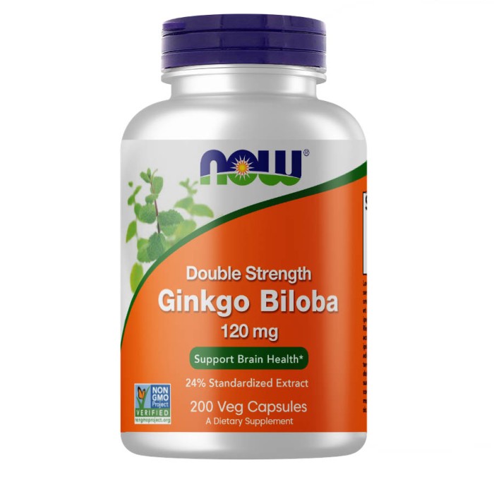 Натуральна добавка NOW Ginkgo Biloba 120 mg, 200 вегакапсул