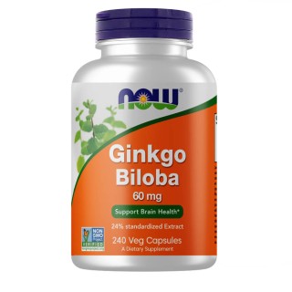Натуральна добавка NOW Ginkgo Biloba 60 mg, 240 вегакапсул
