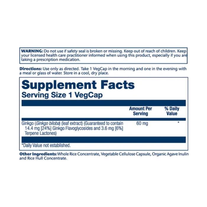 Экстракт листьев гинкго билоба 60 мг - 60 растительных капсул
