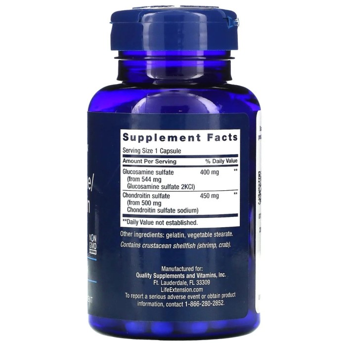 Препарат для суглобів і зв'язок Life Extension Glucosamine/Chondroitin, 100 капсул