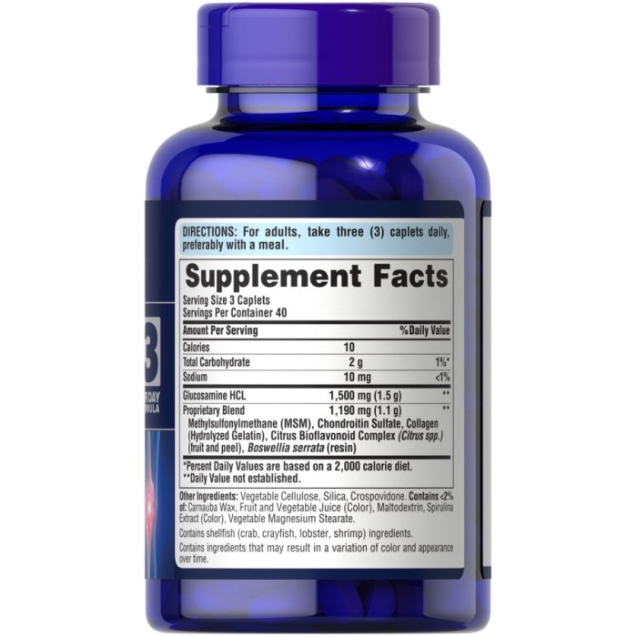 Препарат для суглобів і зв'язок Puritan's Pride Chondroitin Glucosamine MSM 3 Per Day Formula, 120 каплет