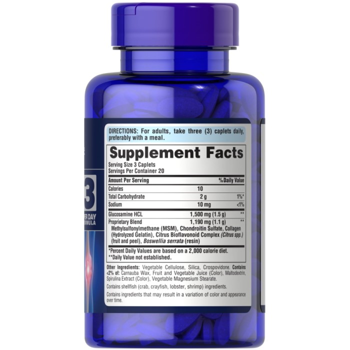 Препарат для суглобів і зв'язок Puritan's Pride Chondroitin Glucosamine MSM 3 Per Day Formula, 60 каплет