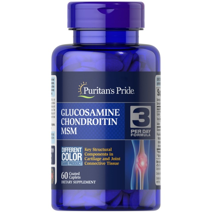 Препарат для суглобів і зв'язок Puritan's Pride Chondroitin Glucosamine MSM 3 Per Day Formula, 60 каплет