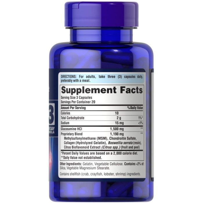 Препарат для суглобів і зв'язок Puritan's Pride Chondroitin Glucosamine MSM 3 Per Day Formula, 120  капсул