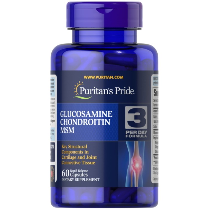 Препарат для суглобів і зв'язок Puritan's Pride Chondroitin Glucosamine MSM 3 Per Day Formula, 120  капсул