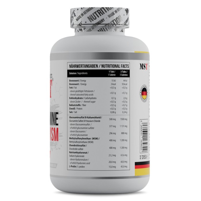 Препарат для суглобів і зв'язок MST Glucosamine Chondroitin MSM Hyaluronic Acid L-Proline, 180 таблеток