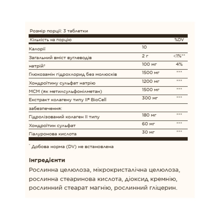 Глюкозамін Гіалуронова кислота Хондроїтин МСМ (без молюсків) - 120 таблеток