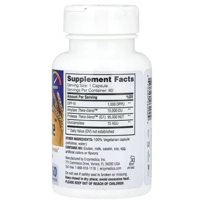 Натуральна добавка Enzymedica Gluten Ease, 60 капсул