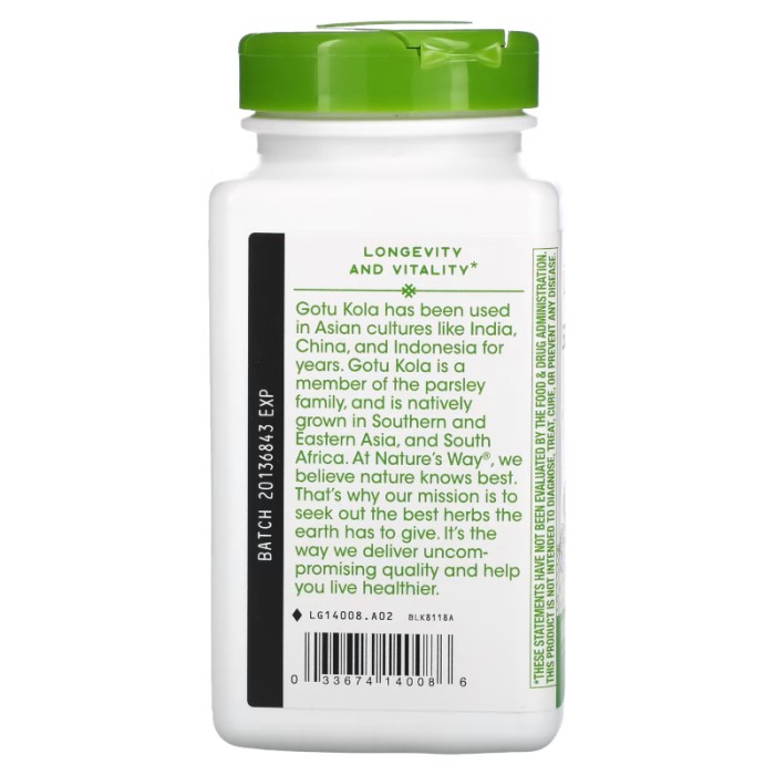 Натуральна добавка Nature's Way Gotu Kola Herb 950 mg, 180 вегакапсул