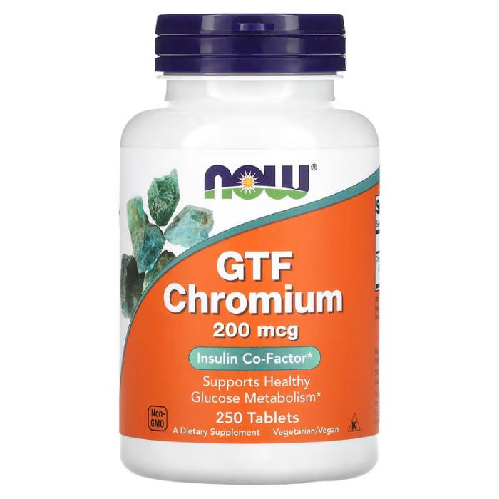Вітаміни та мінерали NOW GTF Chromium 200 mcg, 250 таблеток