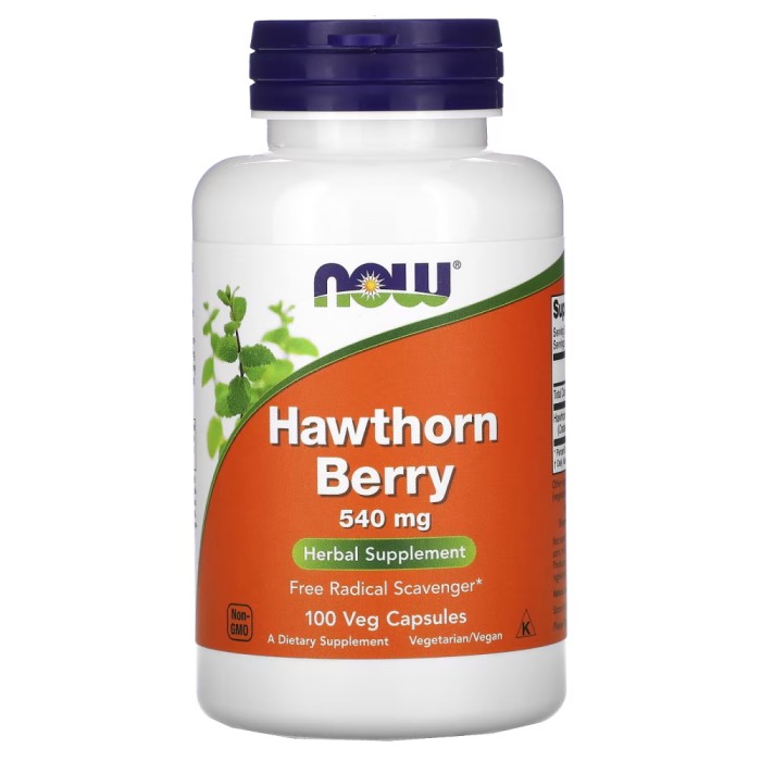 Натуральна добавка NOW Hawthorn Berry 540 mg, 100 вегакапсул