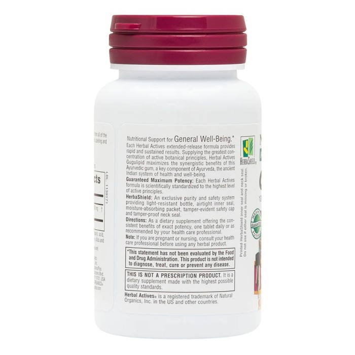 Натуральна добавка Natures Plus Herbal Actives Gugulipid, 30 таблеток
