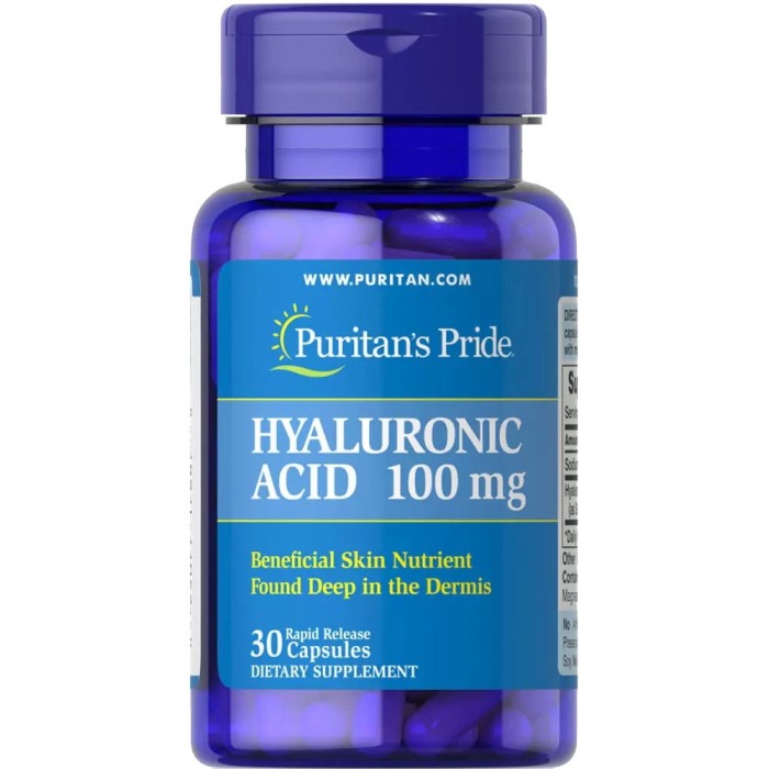 Препарат для суглобів і зв'язок Puritan's Pride Hyaluronic Acid 100 mg, 30 капсул