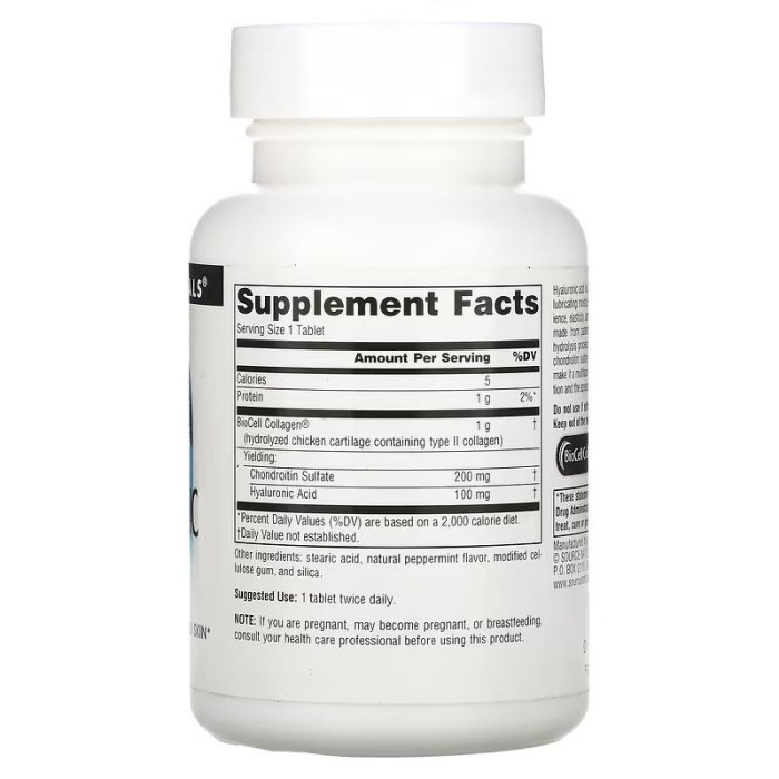 Препарат для суставов и связок Source Naturals Hyaluronic Acid 100 mg, 30 таблеток