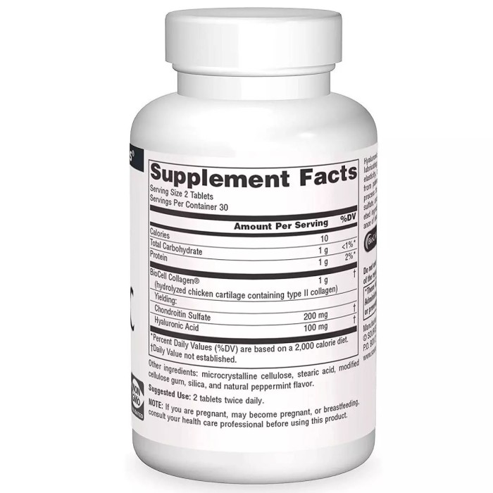 Препарат для суглобів і зв'язок Source Naturals Hyaluronic Acid 50 mg, 60 таблеток