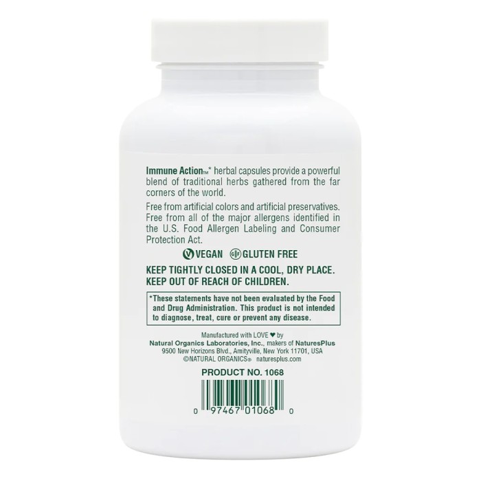 Натуральна добавка Natures Plus Immune Action, 120 вегакапсул
