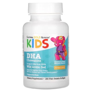 Жирні кислоти California Gold Nutrition Kids DHA Chewables, 180 капсул Полуниця-лимон
