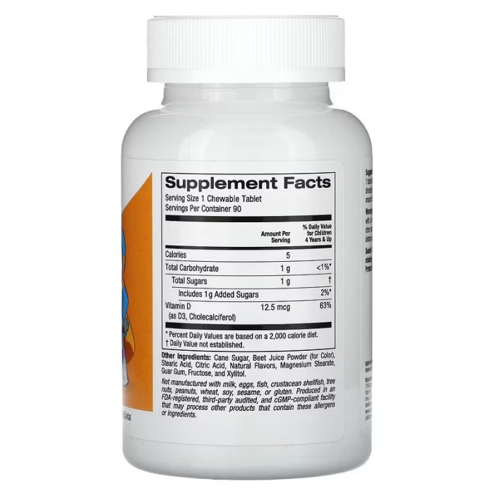 Вітаміни та мінерали California Gold Nutrition Kids Vitamin D3 12.5 mcg (500 IU), 90 жувальних таблеток Вишня