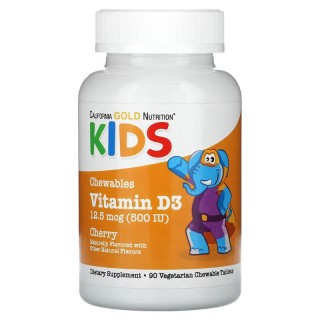 Вітаміни та мінерали California Gold Nutrition Kids Vitamin D3 12.5 mcg (500 IU), 90 жувальних таблеток Вишня