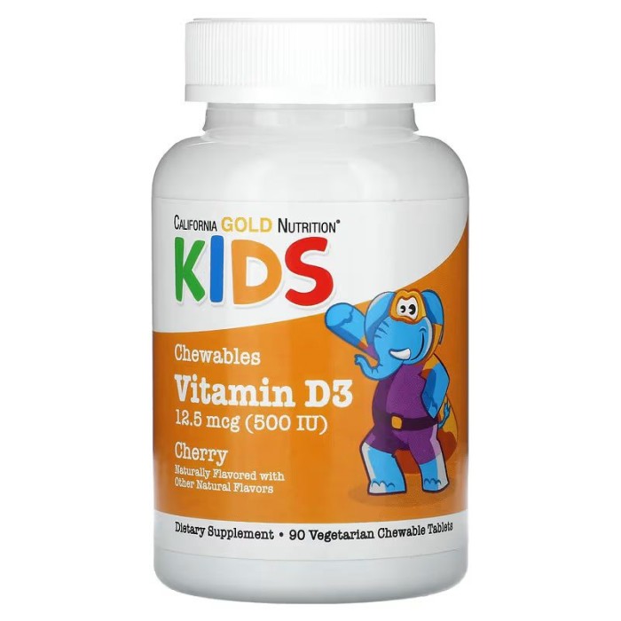 Вітаміни та мінерали California Gold Nutrition Kids Vitamin D3 12.5 mcg (500 IU), 90 жувальних таблеток Вишня