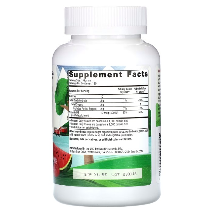 Вітаміни та мінерали Nordic Naturals Vitamin D3 Kids, 120 жувальних цукерок Кавун