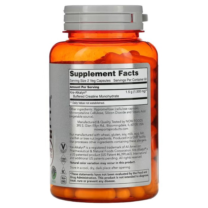 Креатин NOW Sports Kre-Alkalyn Creatine, 120 капсул