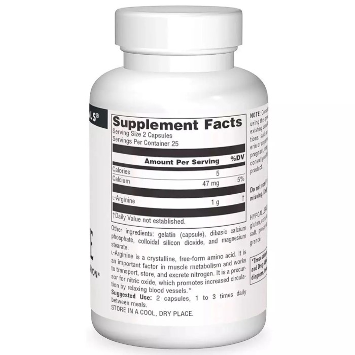 Аминокислота Source Naturals L-Arginine 500 mg, 50 капсул