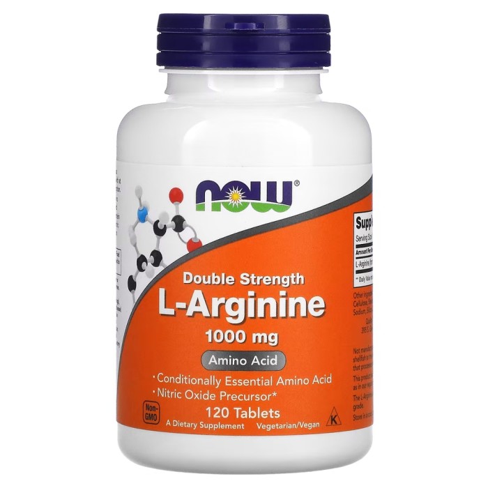 Амінокислота NOW L-Arginine 1000 mg Double Strength, 120 таблеток