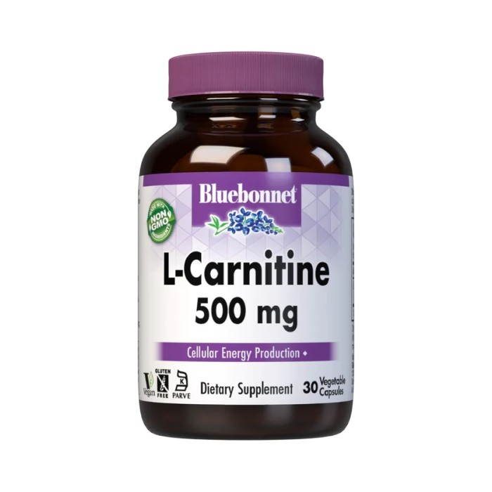 Жироспалювач Bluebonnet L-Carnitine 500 mg, 30 вегакапсул