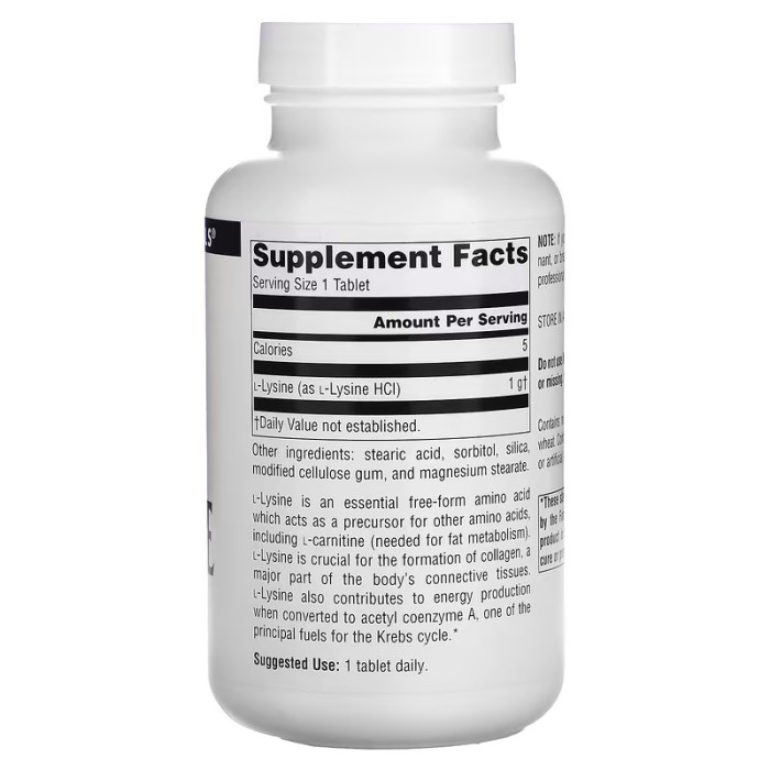 Аминокислота Source Naturals L-Lysine 1000 mg, 100 таблеток