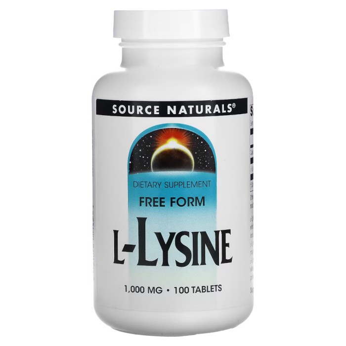 Аминокислота Source Naturals L-Lysine 1000 mg, 100 таблеток