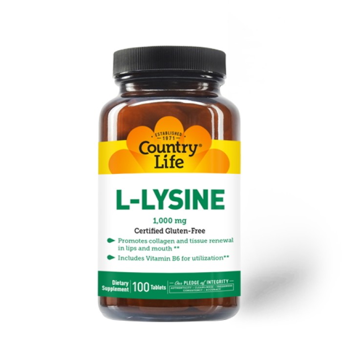 Амінокислота Country Life L-Lysine 1000 mg, 100 таблеток