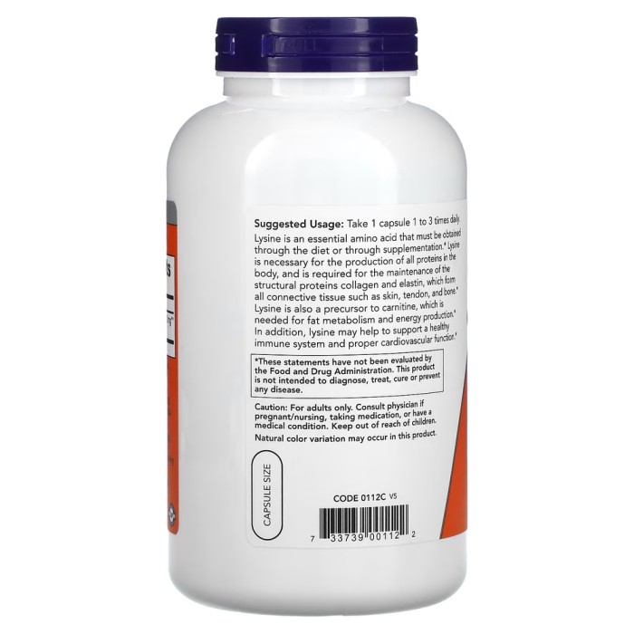 Амінокислота NOW L-Lysine 500 mg, 250 капсул