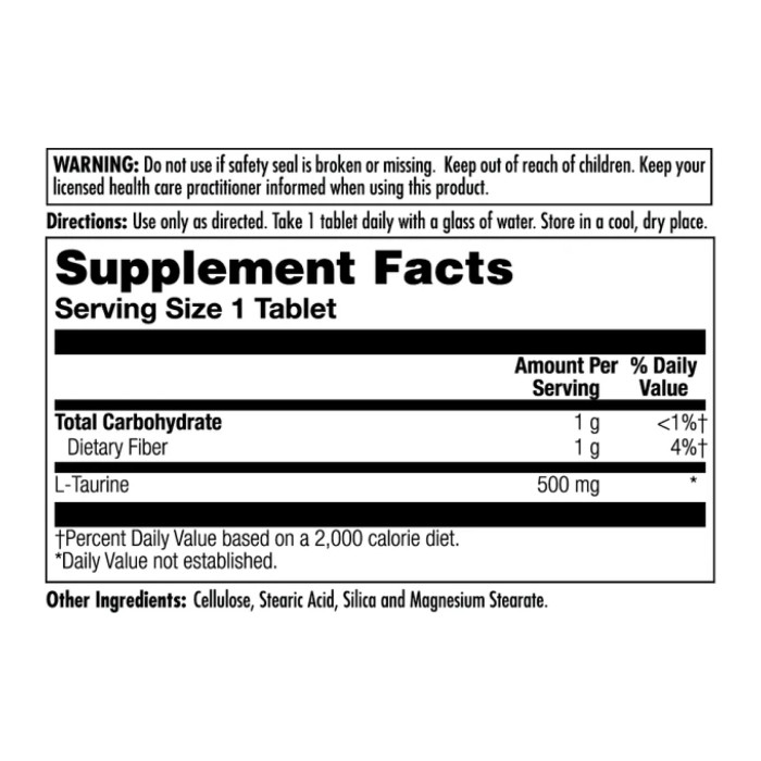 L-таурин 500 мг - 60 таблеток