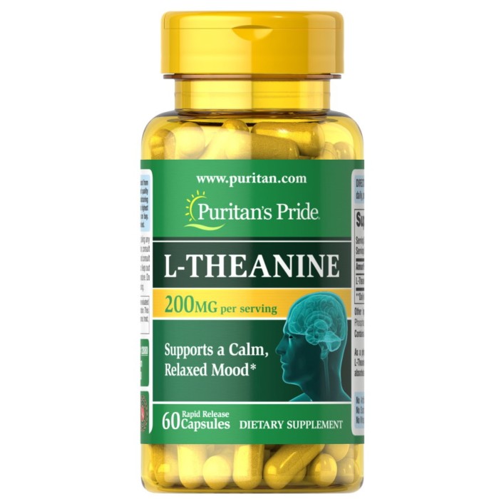 Аминокислота Puritan's Pride L-Theanine 200 mg, 60 капсул